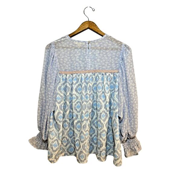 Entro Peasant Top Womens Small Blue Floral Long Sleeve Smocked Detail Oversized - Picture 2 of 6